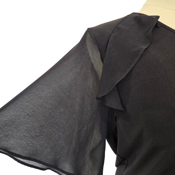 Calvin Klein Black Flutter Sleeve V-neck Blouse Top Sz XL Minimalist Old Money - Picture 4 of 10